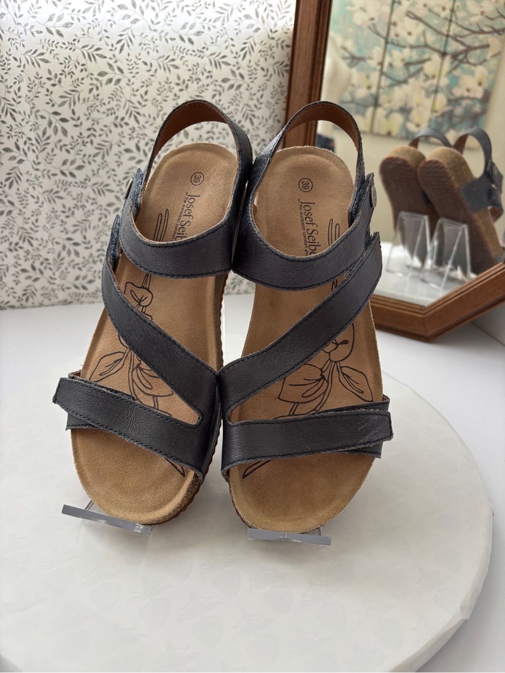 Josef Seibel Tonga 25 Blue Leather Sandals EU 39 US 8-8.5 Comfort